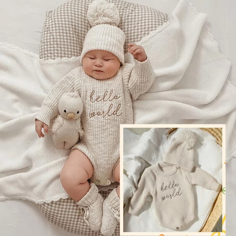 Romper Onesie Baby - Ylsteed Hello World Knitting Newborn Photography